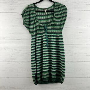 Free People Green Striped Knit Short Sleeve Dress Size XS